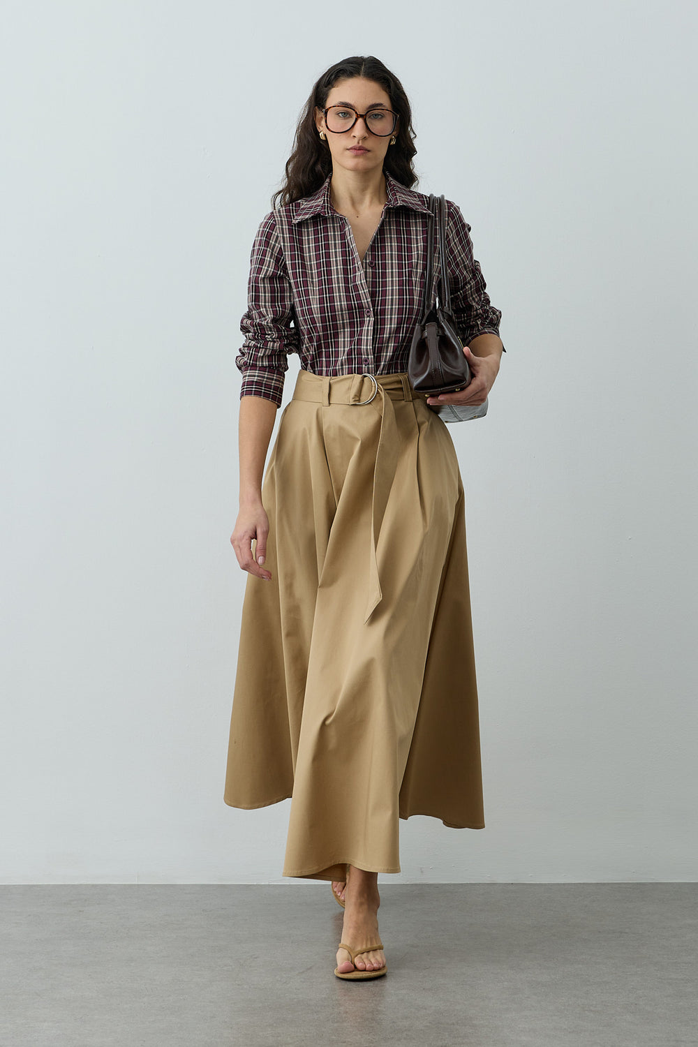 Kemerli Gabardin Etek Camel