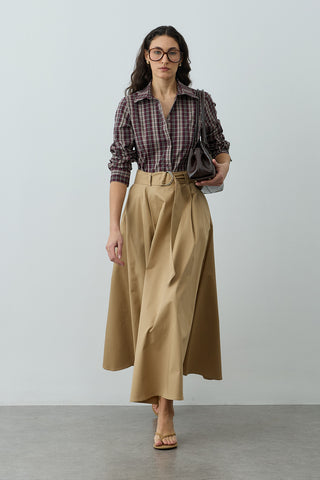 Kemerli Gabardin Etek Camel