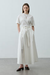 Kemerli Gabardin Etek Ekru