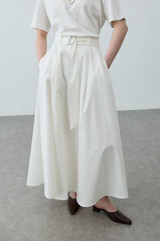 Kemerli Gabardin Etek Ekru