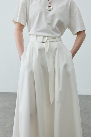 Kemerli Gabardin Etek Ekru