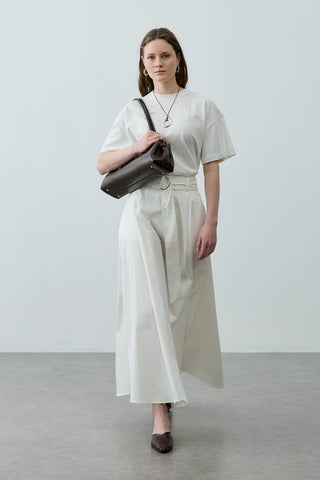 Kemerli Gabardin Etek Ekru