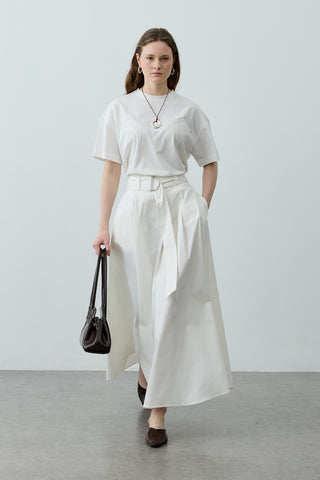 Kemerli Gabardin Etek Ekru