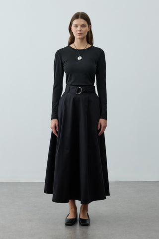Kemerli Gabardin Etek Siyah