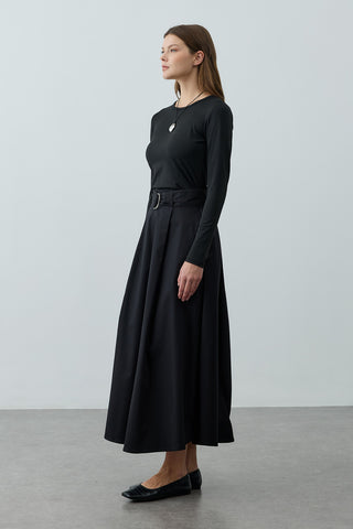 Kemerli Gabardin Etek Siyah
