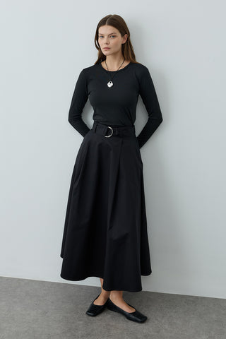 Kemerli Gabardin Etek Siyah