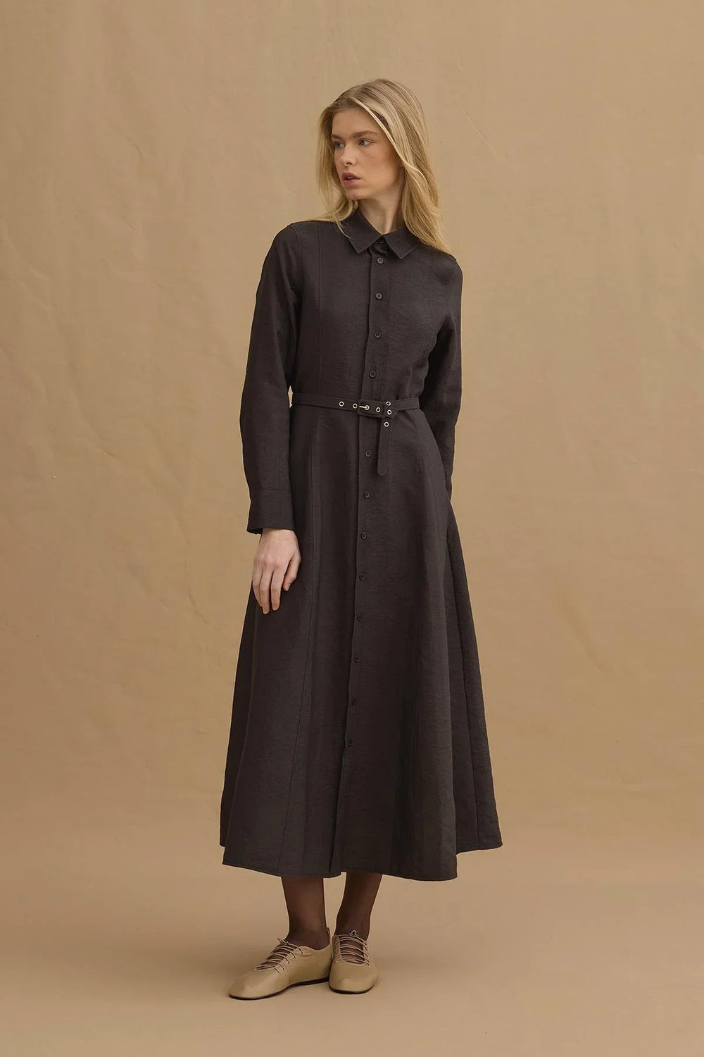 Belted Shirt Dress Anthracite