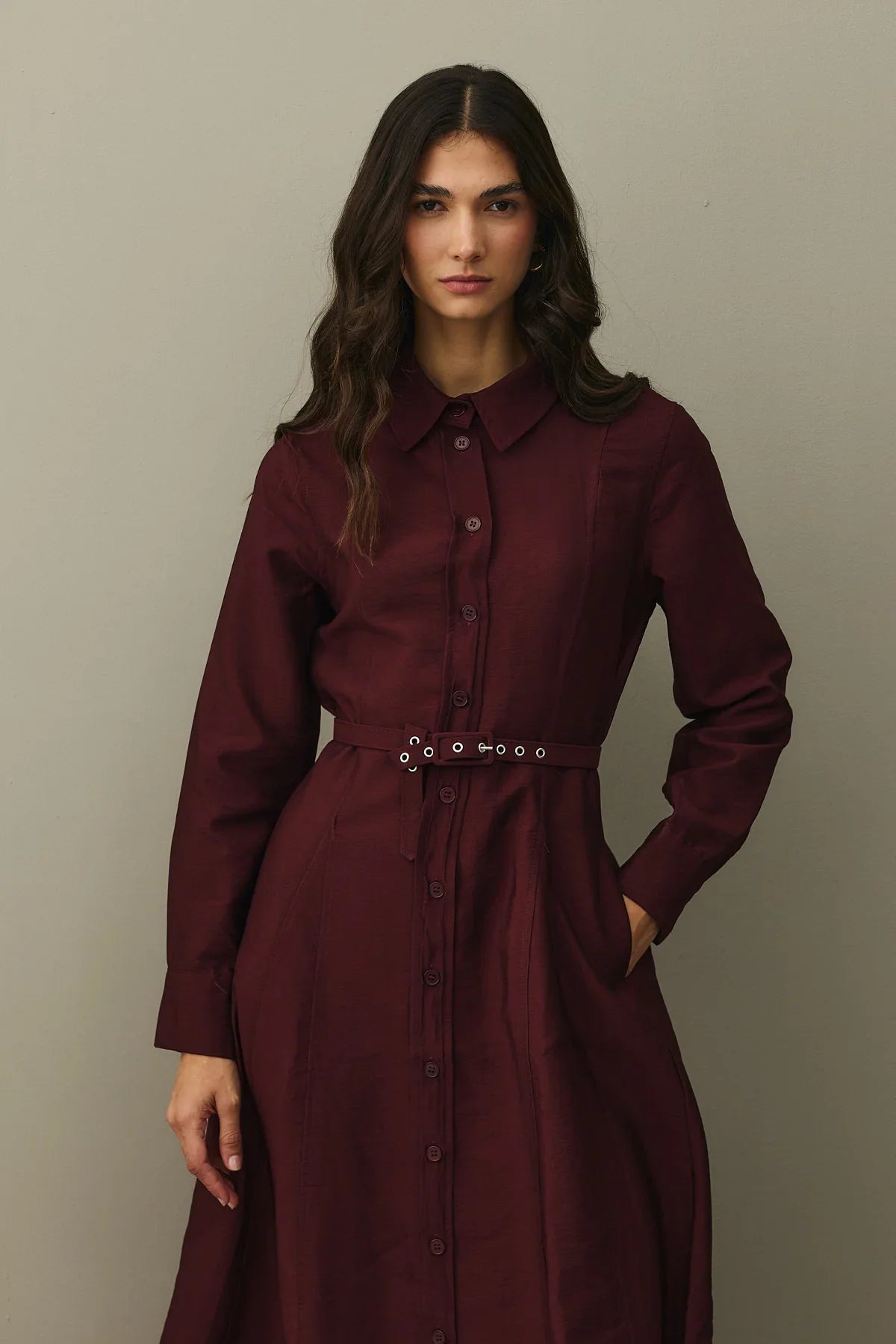 Belted Shirt Dress Burgundy Fahhar Design Belted Shirt Dress Burgundy Fahhar Design