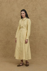 Kemerli Gömlek Elbise Sarı