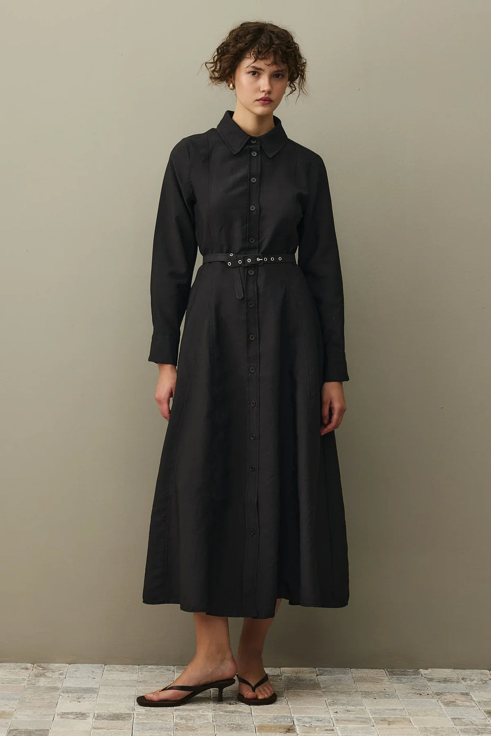 Belted Shirt Dress Black