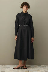 Kemerli Gömlek Elbise Siyah