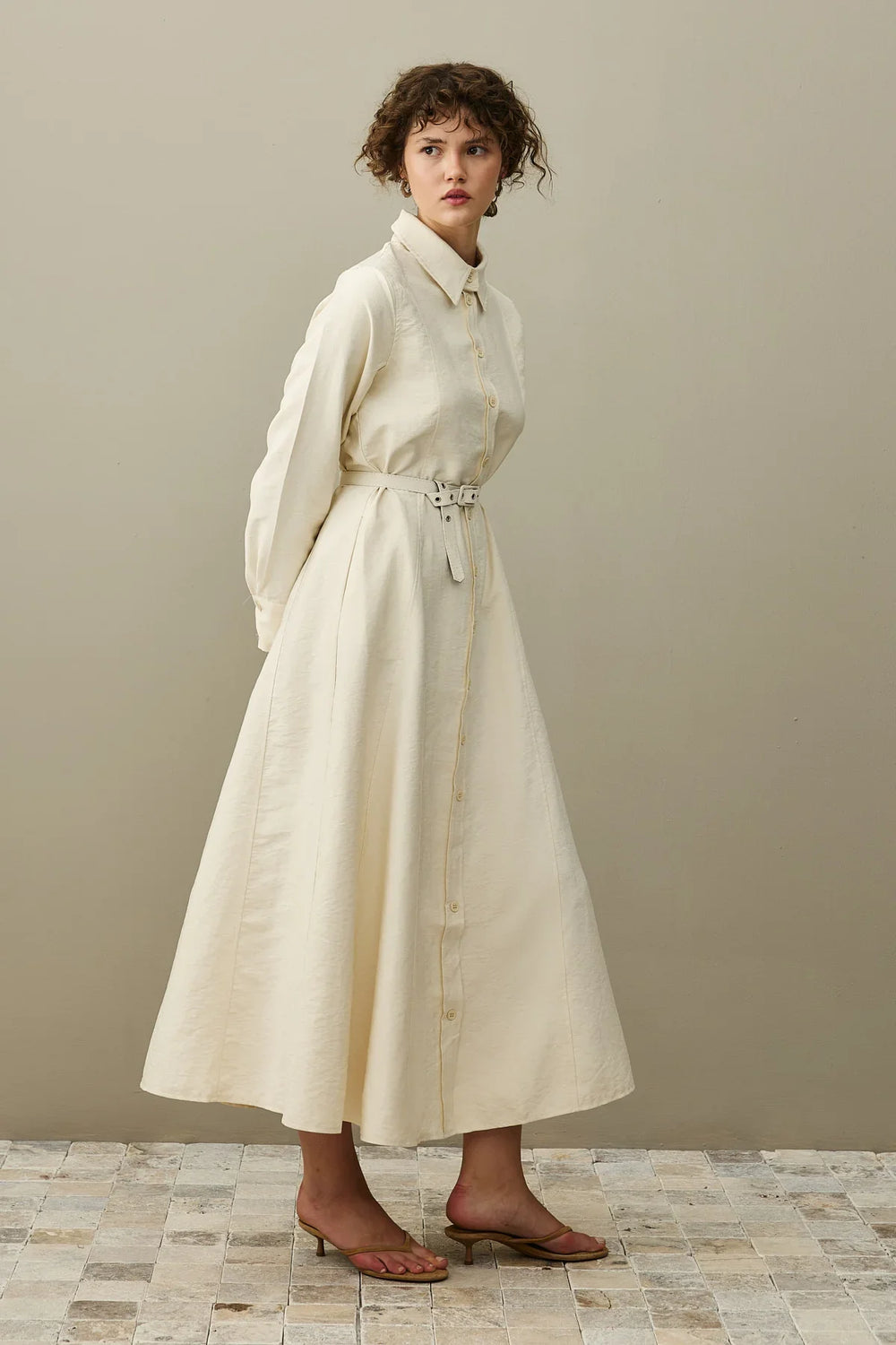 Belted Shirt Dress Stone