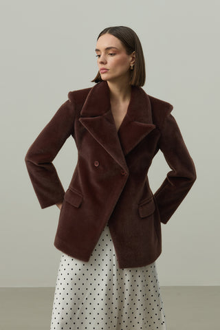 Kemerli Kaşe Blazer Ceket Kahverengi