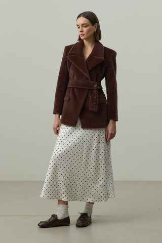 Kemerli Kaşe Blazer Ceket Kahverengi