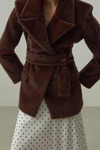 Kemerli Kaşe Blazer Ceket Kahverengi