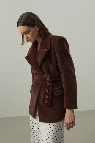 Kemerli Kaşe Blazer Ceket Kahverengi