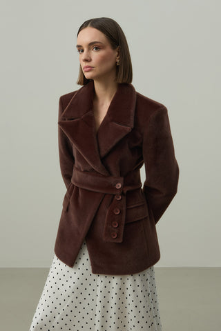 Kemerli Kaşe Blazer Ceket Kahverengi