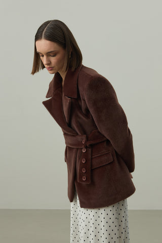 Kemerli Kaşe Blazer Ceket Kahverengi