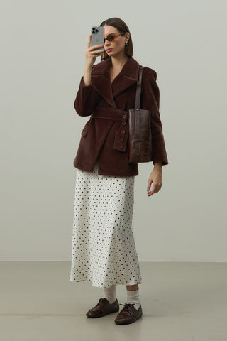 Kemerli Kaşe Blazer Ceket Kahverengi