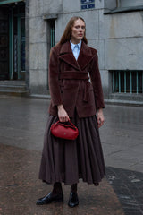 Kemerli Kaşe Blazer Ceket Kahverengi