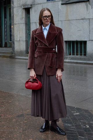 Kemerli Kaşe Blazer Ceket Kahverengi