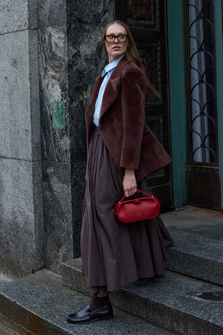 Kemerli Kaşe Blazer Ceket Kahverengi