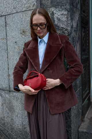 Kemerli Kaşe Blazer Ceket Kahverengi