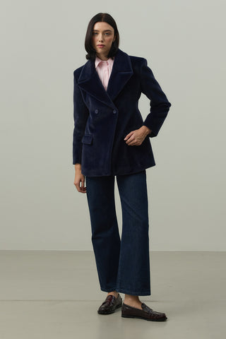 Kemerli Kaşe Blazer Ceket Lacivert