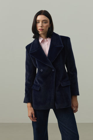 Kemerli Kaşe Blazer Ceket Lacivert