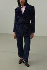 Kemerli Kaşe Blazer Ceket Lacivert