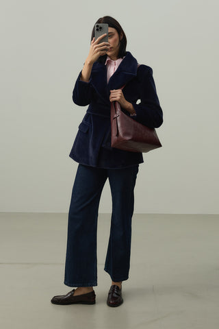 Kemerli Kaşe Blazer Ceket Lacivert