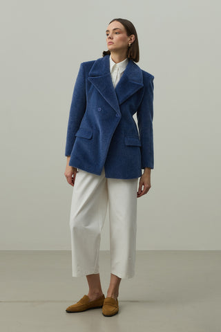 Kemerli Kaşe Blazer Ceket Mavi