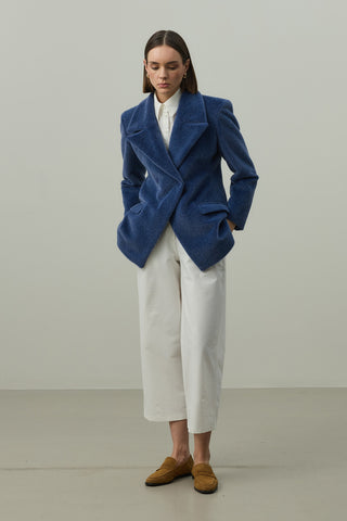 Kemerli Kaşe Blazer Ceket Mavi