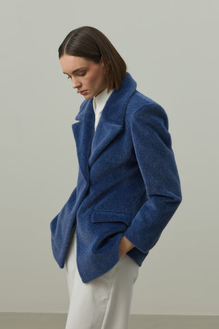 Kemerli Kaşe Blazer Ceket Mavi