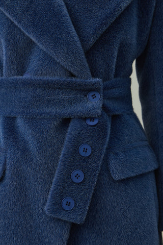 Kemerli Kaşe Blazer Ceket Mavi