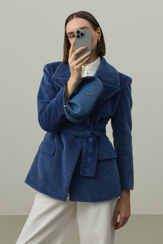 Kemerli Kaşe Blazer Ceket Mavi