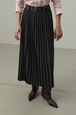 Kemerli Plise Etek Antrasit