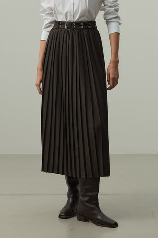 Kemerli Plise Etek Kahverengi