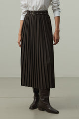 Kemerli Plise Etek Kahverengi