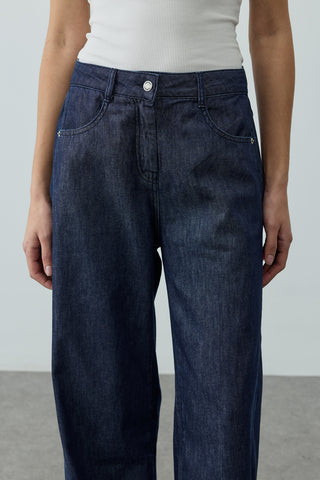 Kenarı Açılımlı Denim Pantolon Lacivert