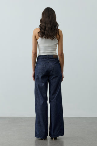 Kenarı Açılımlı Denim Pantolon Lacivert