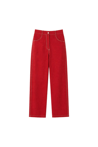 Keten Barrel Pantolon Kırmızı