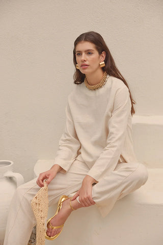 Keten Bluz Bej - Fahhar Design