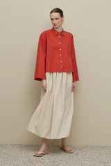 Linen Pleated Skirt Beige