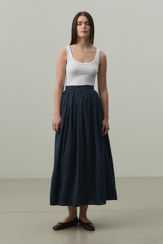 Keten Büzgülü Etek Lacivert