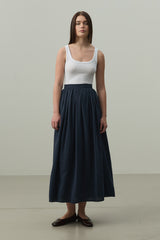 Keten Büzgülü Etek Lacivert