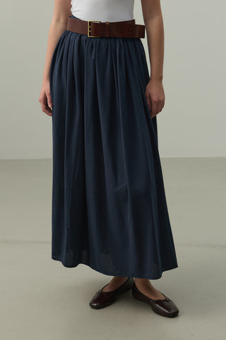Linen Pleated Skirt Navy Blue