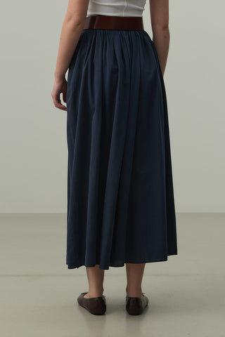 Keten Büzgülü Etek Lacivert