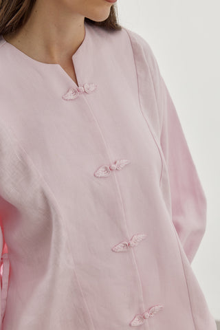 Keten Chino Düğmeli Gömlek Ceket Pembe