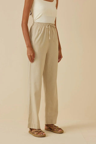 Linen Plain Trousers Beige